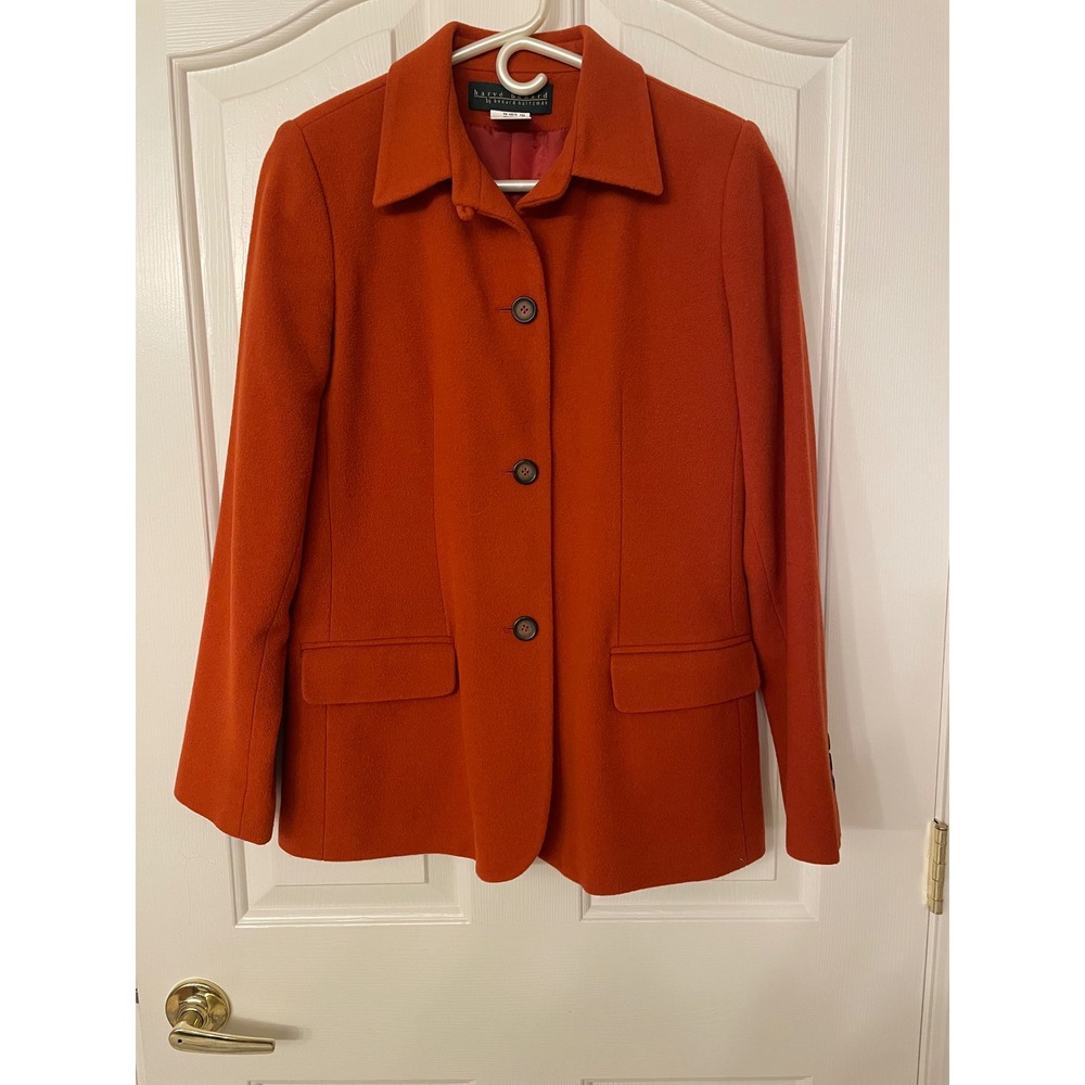Harve Benard Vintage Wool Cashmere Blazer Orange Rust Button Up Jacket Size 8 - Picture 3 of 9